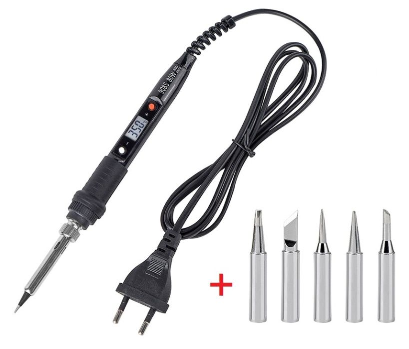 Поялник 80W с електронен терморегулатор 180-500 градуса + накрайници