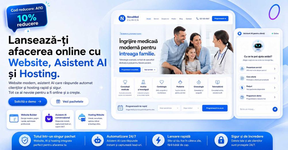 Website de prezentare + Asistent AI + Hosting inclus pentru afacerea ta