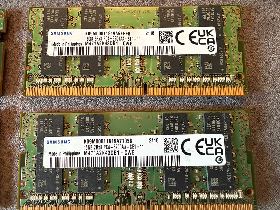 4x SODIMM Samsung 16GB DDR4-3200 64GB RAM Laptop, SSD 512GB Samsung 860 PRO, SSD 500GB 860 EVO S-ATA3