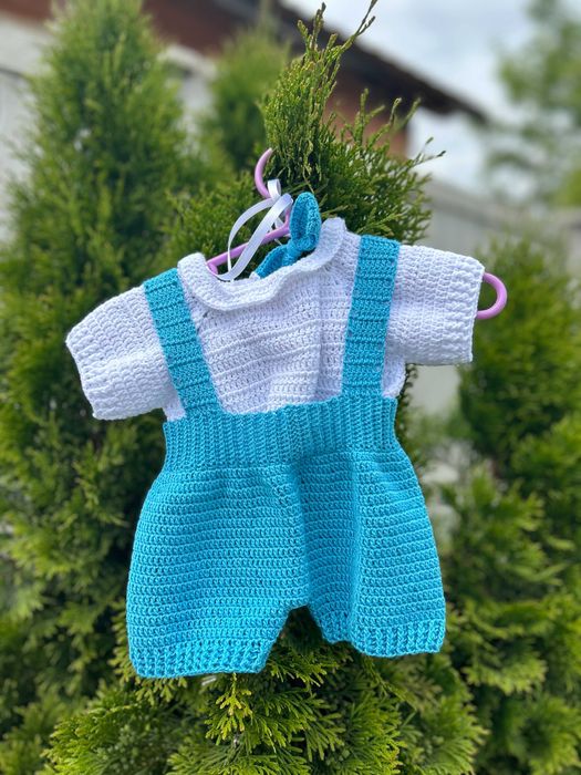 Costum crosetat cu cravata bebe botez, 0-6 luni, calitate excelenta