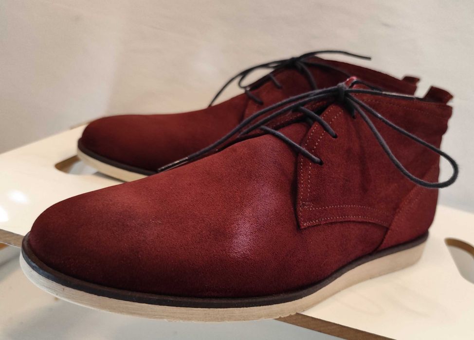 Ghete derby chukka plain toe Pat Calvin 43 casual suede piele naturala moale caramiziu