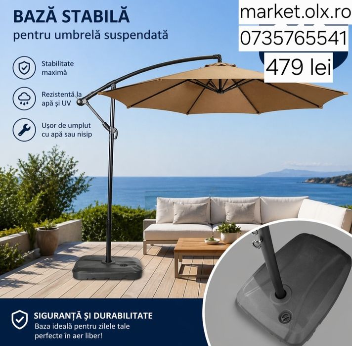 Umbrela soare suspendata gradina terasa 3m suport inclus Gri/Bej