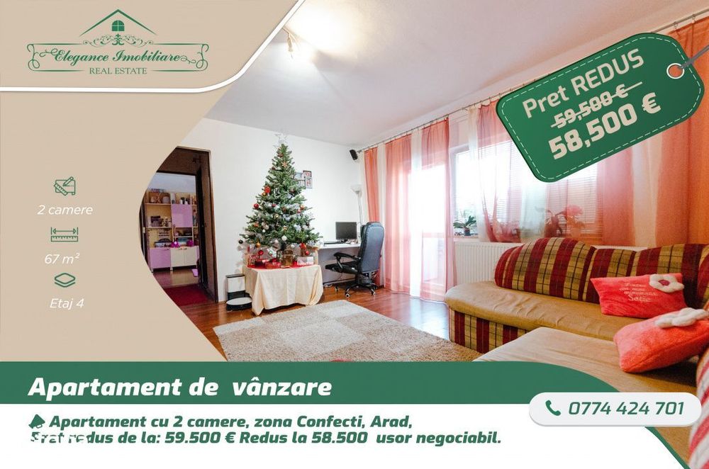 Apartament cu 2 camere si centrala proprie, zona Confectii, Arad