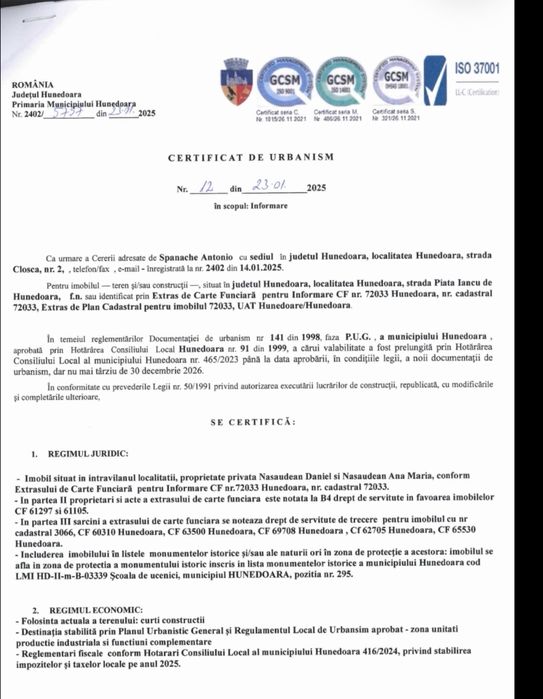 Teren intravilan de vanzare sau inchiriere