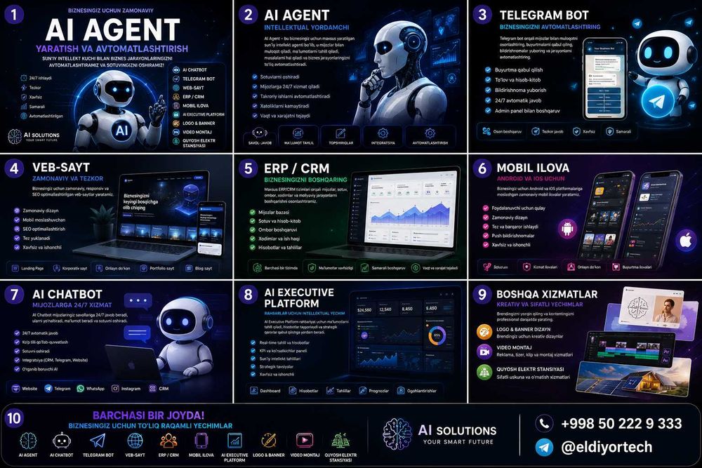 AI Agent | Telegram Bot | ERP CRM | Veb-sayt | Mobil ilova