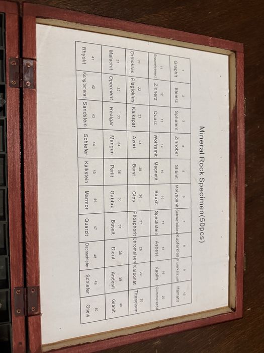 Colecție de Minerale și Roci (50 Piese) - Cutie Lemn