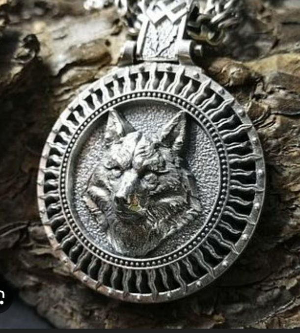 Кулон волк и цепь серебро