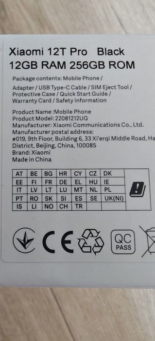 Xiaomi 12 t pro 12/256gb black