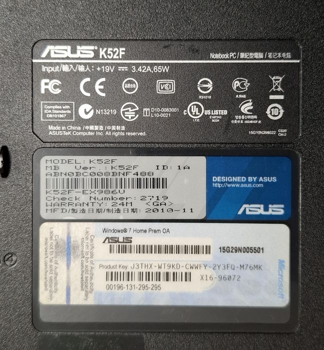 Vind  laptop asus  k52f