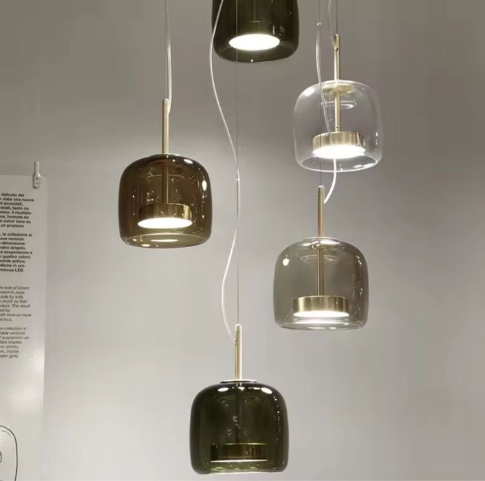 Lustra sufragerie pendul cu abajur de sticla fumurie led