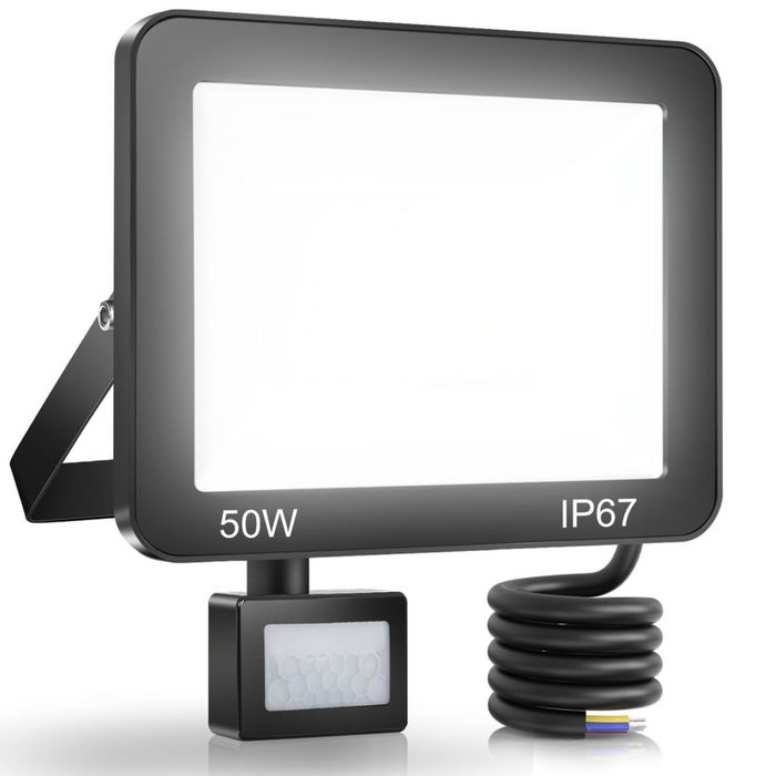 YIQIBRO 100W PIR lumină de securitate exterioară cu senzor de mișcare – 10000LM LED proiector