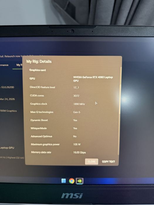 Laptop gaming MSI KATANA A15 procesor AMD RYZEN 7 8845HS 5.1gGHz 16GB RAM DDR5, placa video NVIDIA GEFORCE RTX 4060 8GB GDDR6, FULL HD IPS 144Hz
