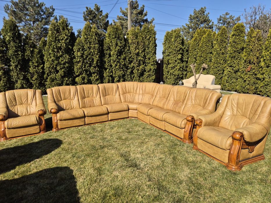 Coltar + 2 fotolii din piele naturala