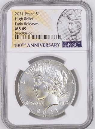 Монета Сребърен долар на мира 2021 нециркулиран MS69 сертифициран.