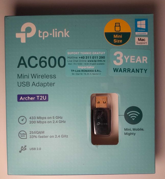 Мрежови адаптер TP-Link Archer T2U AC600