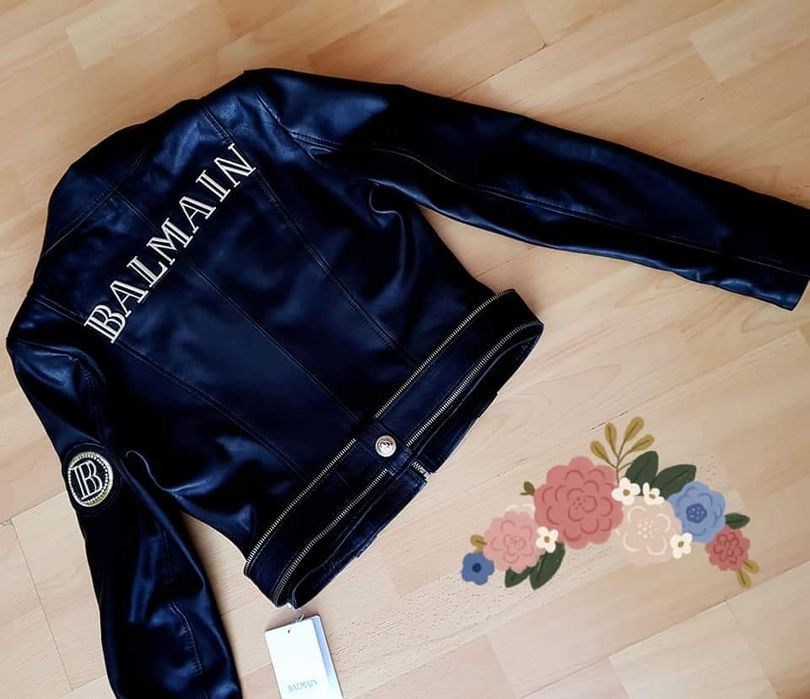 Jacheta Balmain piele naturală,feronerie metalica inscriptionata