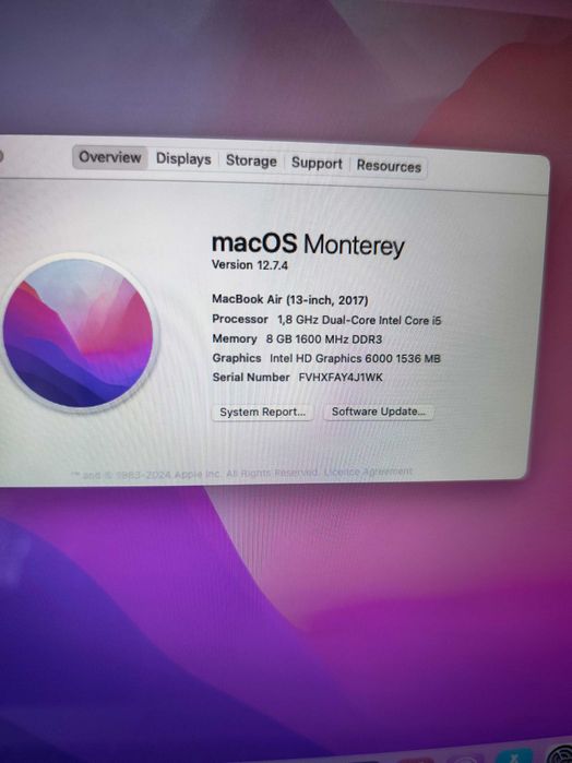 MacBook Air 13.3" early 2017 A1466 1.8GHz 8Gb RAM 128Gb SSD