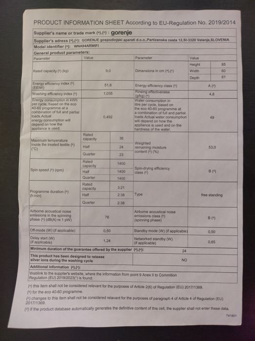 Пералня gorenje 9кг нова