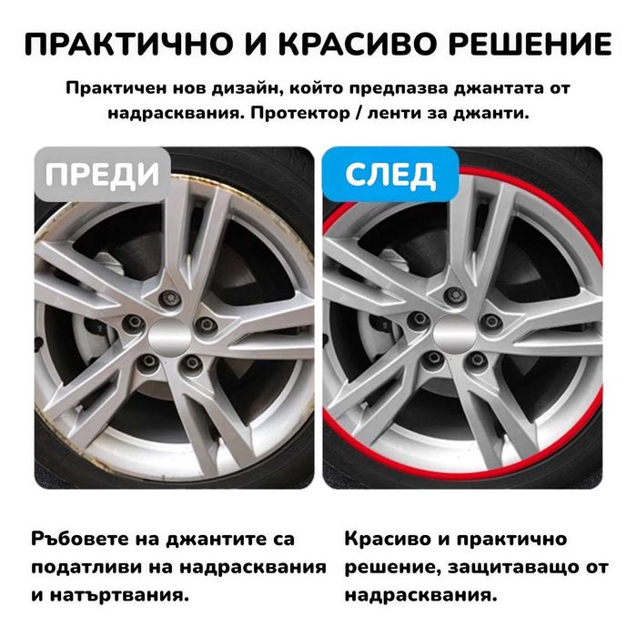 ТОП ОФЕРТА Червени Стикери Ленти за джанти Протектор за джанти