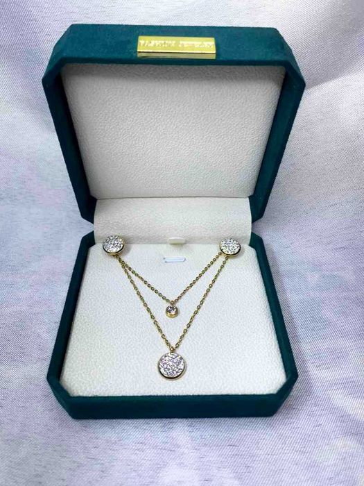 Свадебный набор: Серьги и Колье с покрытием 18К золота и цирконами