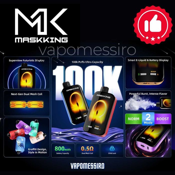 Vape Masking 100.000 puffuri cu Ecran afișare Superview Premium Reincarcabil
