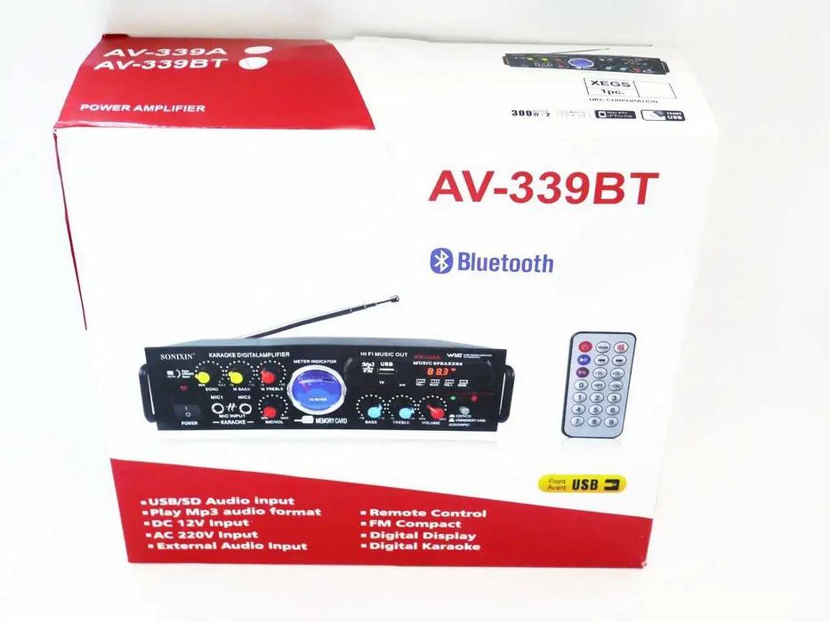 Усилвател UKC AV-339B с Bluetooth и караоке, FM, SD, USB, BLT, 2x120W