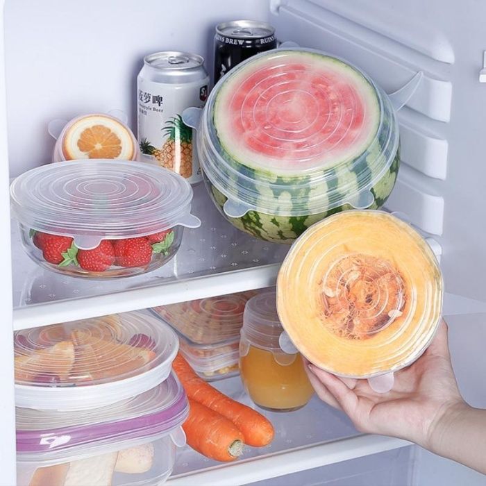 Разтегателни термоустойчиви силиконови капаци 6бр за плътно затваряне