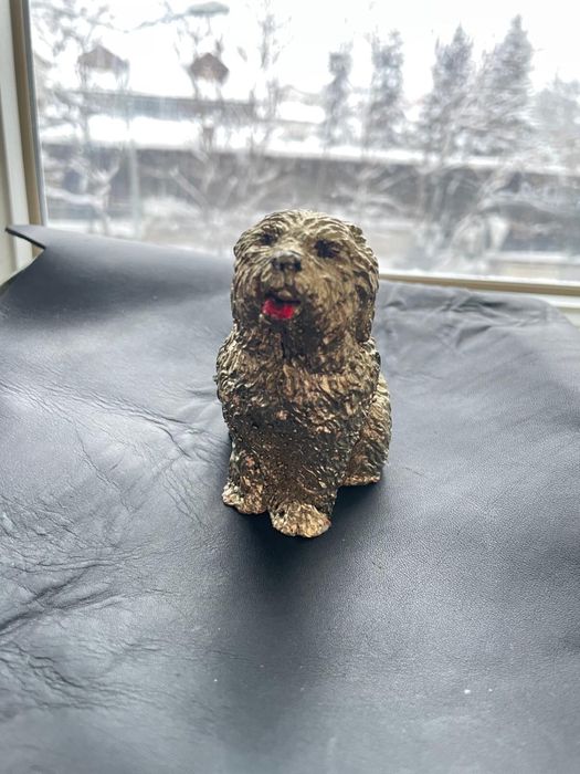 Statuieta catel Terrier rusesc placat cu argint ,model deosebit!