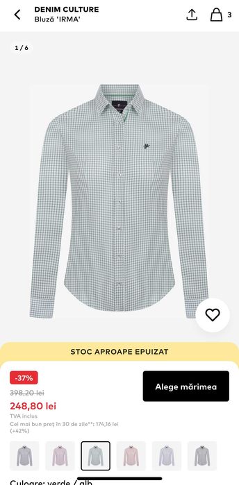 Vand camasa carouri marimea 34 Denim Culture verde-alb