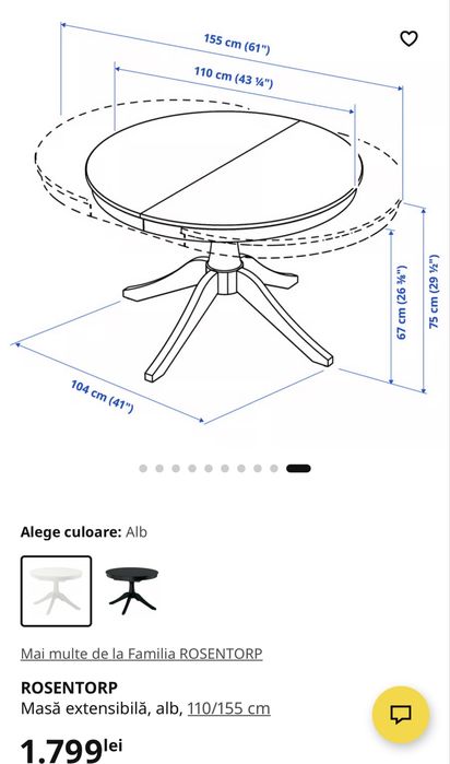 Vand masa rotunda ikea 110 cm