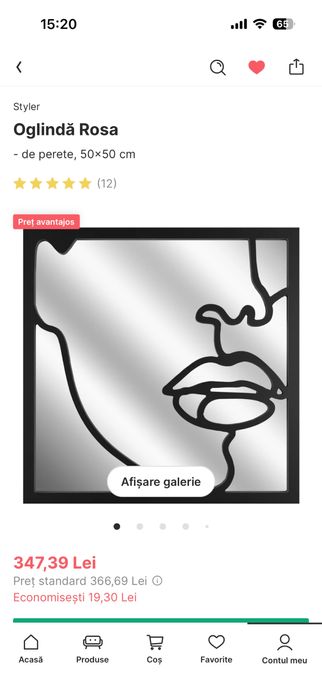 Oglindă decorativă de perete / design artistic, 50x50 cm