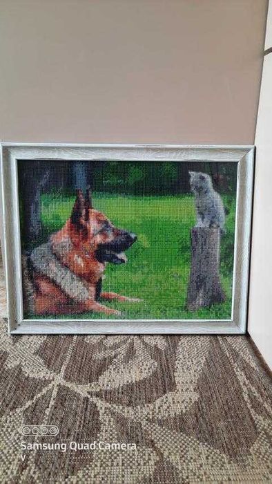 Диамантен гоблен "Куче и коте"