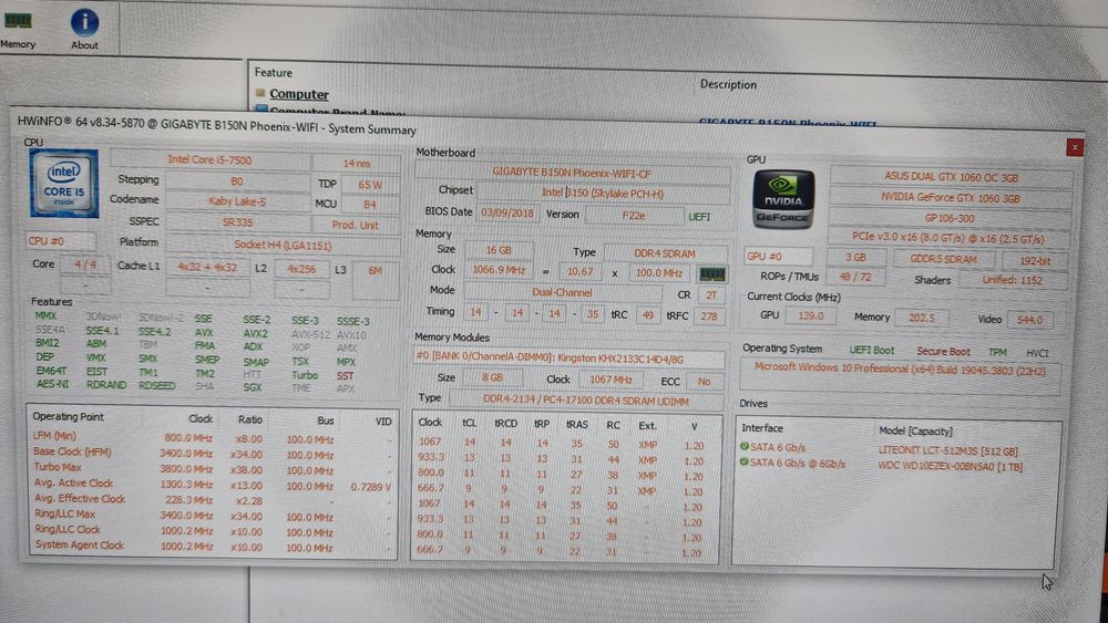 Calculator PC gaming , office i5 7500 GTX 1060 complet
