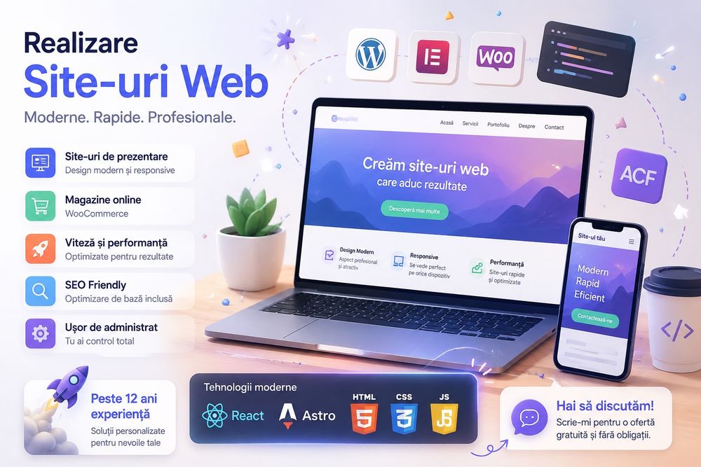 Realizare Site-uri Web | WordPress, React, Astro, JS, HTML, CSS