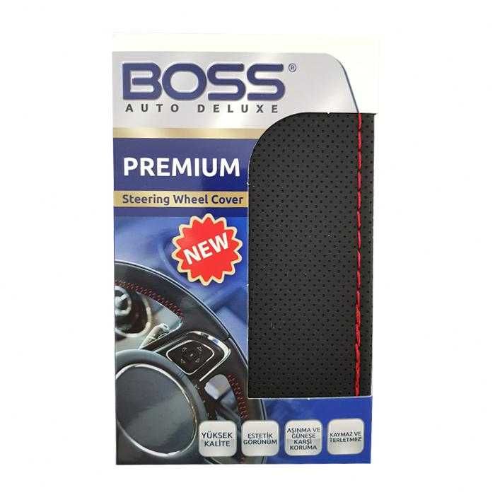 Шиещ се калъф за волан Boss от еко кожа - черен цвят, перфориран 38 см - различни модели