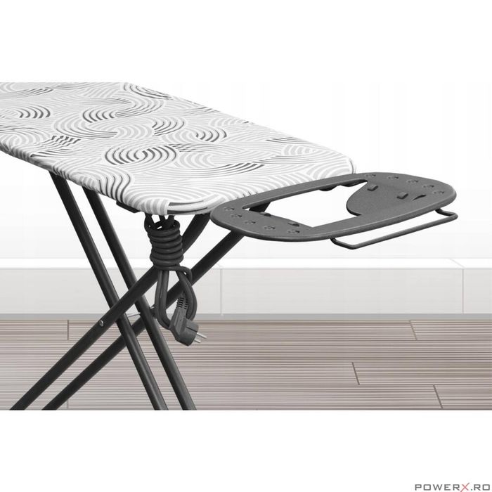 Masa de calcat 120 X 38 cm, cu suport pentru fierul de calcat, priza,