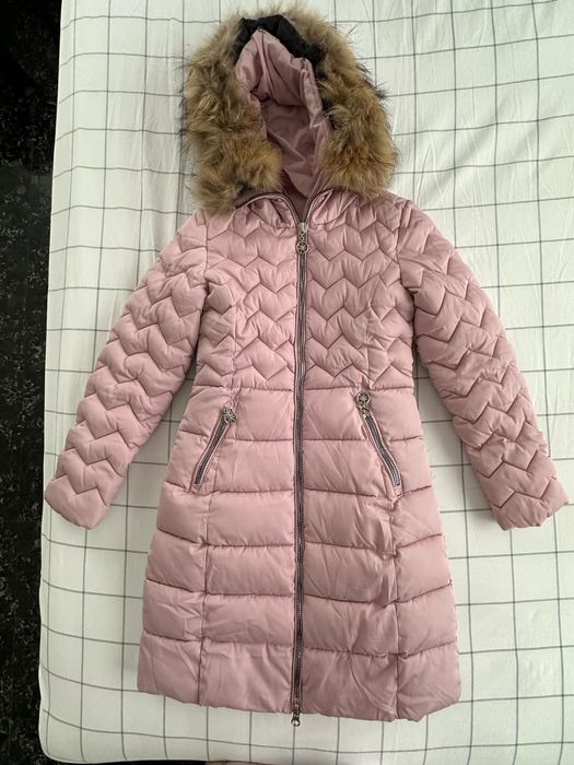 Розова грейка с качулка и пух