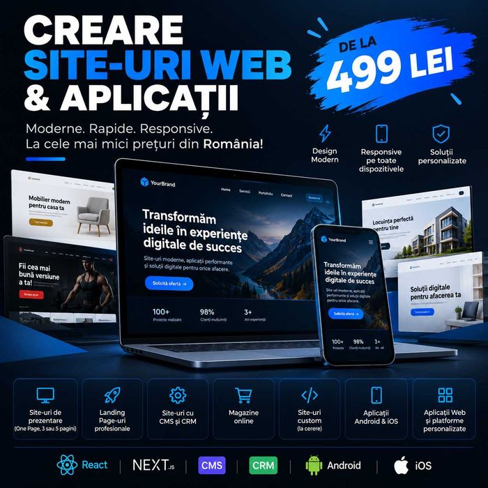 Creare Site-uri Web & Aplicații | React, Next.js, CMS, CRM | De la 499 Lei