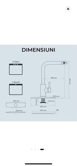 Baterie Chiuveta Bucatarie Flexibila, Cap Retractabil, Functii multipl