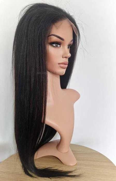 Черна перука от микс естествен косъм и примеси 70 см с Lace 4×4