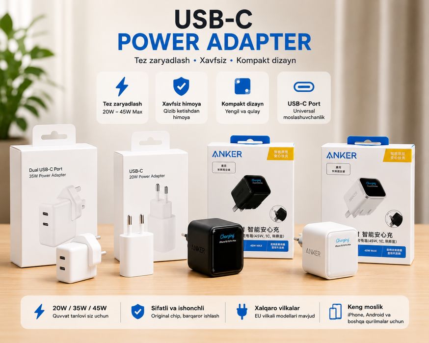 Apple adapter 20/35w / Anker nano 45w /Apple кабель/  Доставка 24/7