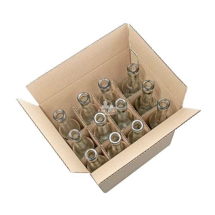 Стъклени бутилки 500 мл. за вино и ракия, 12 броя + кашон + тапи