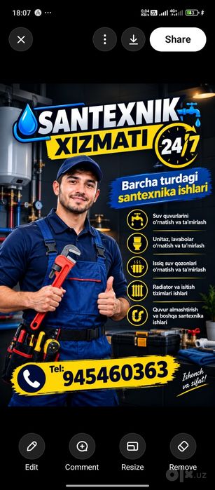 Santexnik usta xizmati 24/7/сантехник хизмати24/7/ yслуги Сантехника