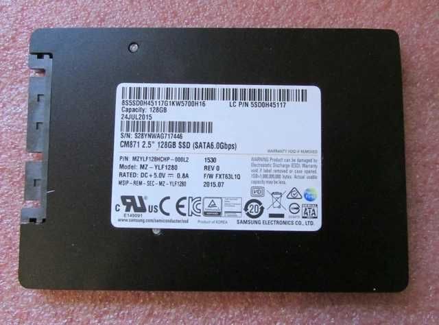 SSD Slim 7mm Samsung CM871 128Gb, SATA-III, 6Gb/s, 100% LIFE, Win10 PRO