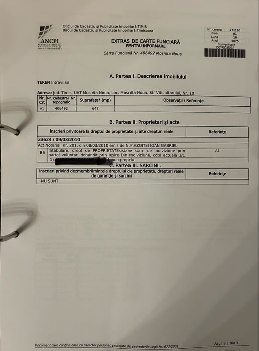 Parcele teren intravilan constructii Mosnita Noua toate utilitatile