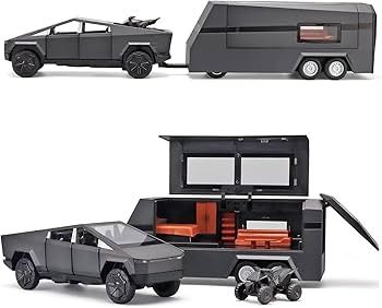 Играчка TESLA Cyber ​​Truck с кемпер, плажен мотоциклет, комплект 1:32