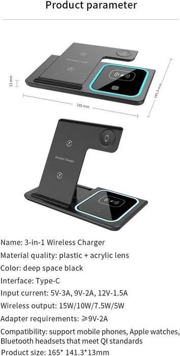 Станция за безжично зареждане Magsafe, 3 в 1,YOXINTA, 15 W бърз