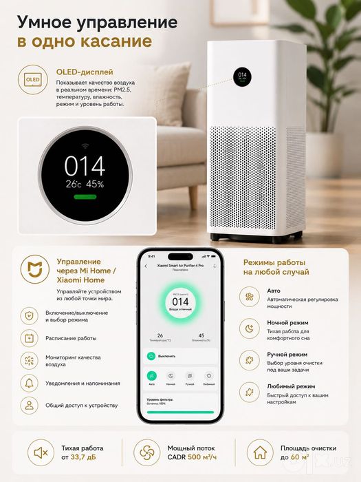 Очиститель воздуха Xiaomi Air Purifier 4 Pro, 60 м², оригинал(CN)
