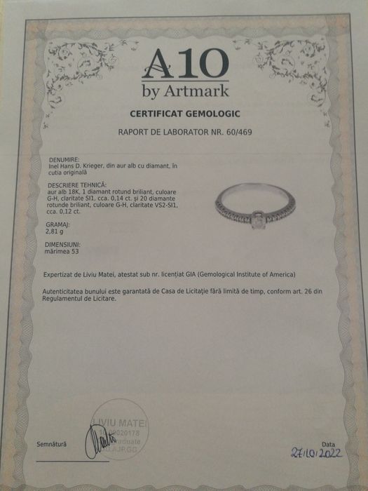 Inel de logodna aur alb și diamante Hans Krieger