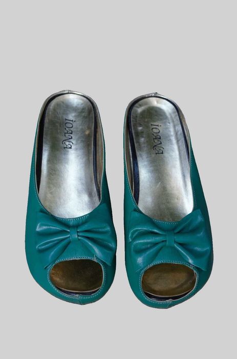 Papuci verzi piele naturala lacuita, talpa groasa, 39